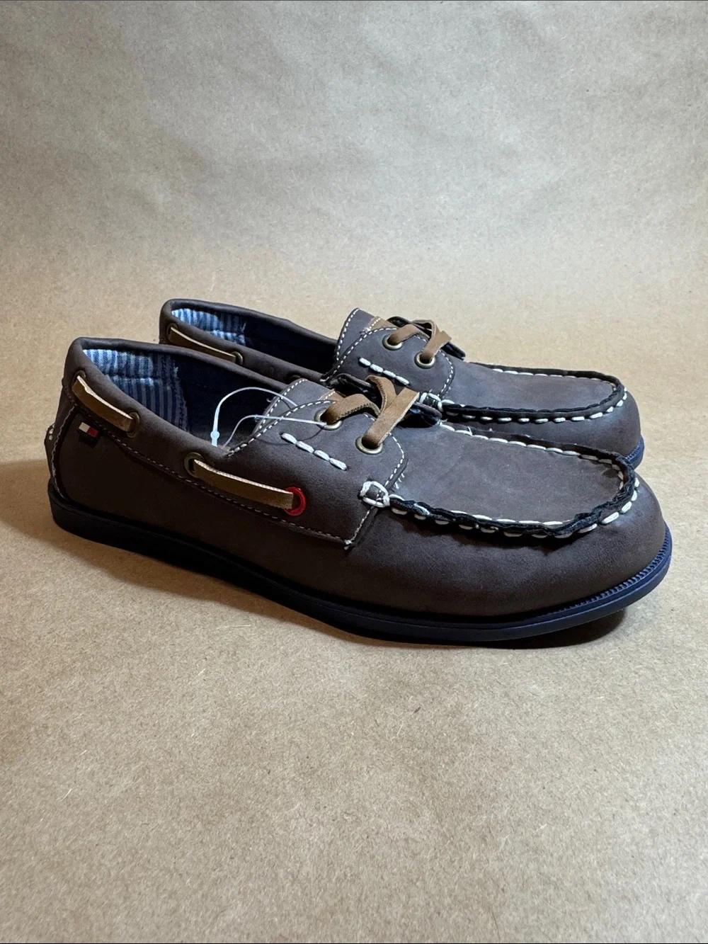 Kid’s Brown Leather-Style Moccasin Boat Shoes